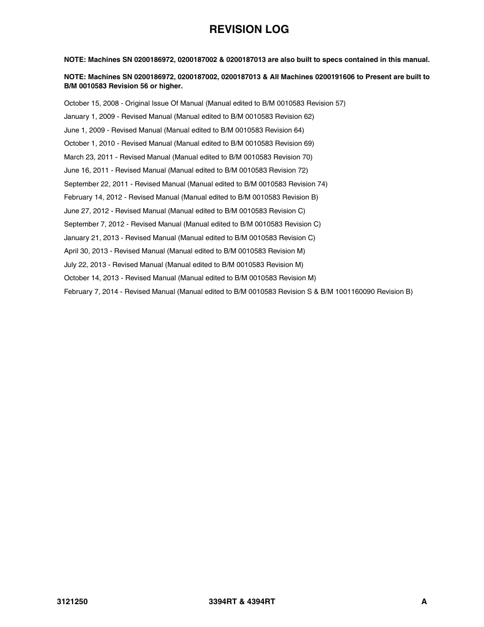 Revision log | JLG 4394RT Parts Manual User Manual | Page 3 / 244