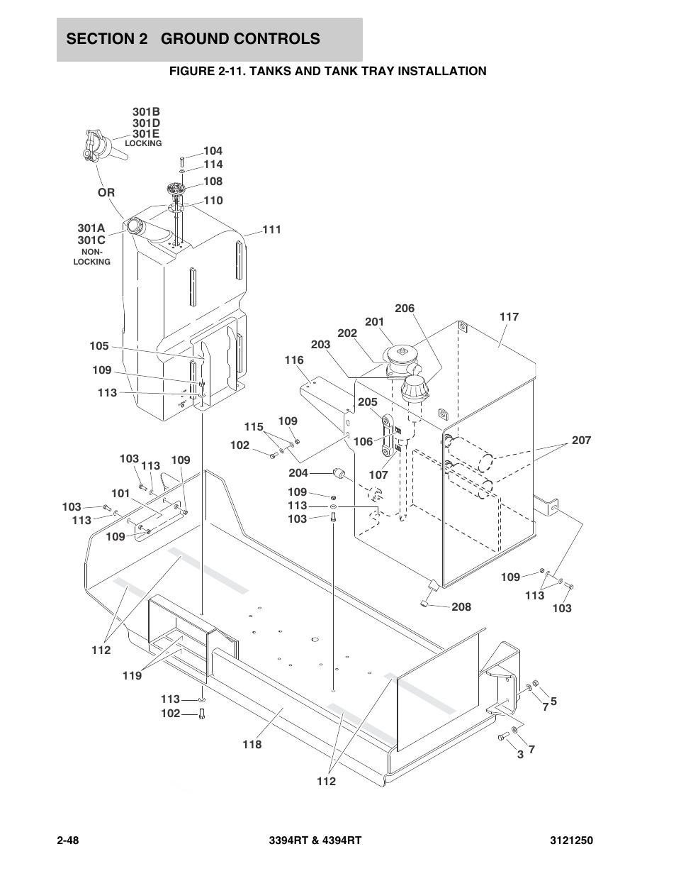 Figure 2-11. tanks and tank tray installation | JLG 4394RT Parts Manual User Manual | Page 84 / 244