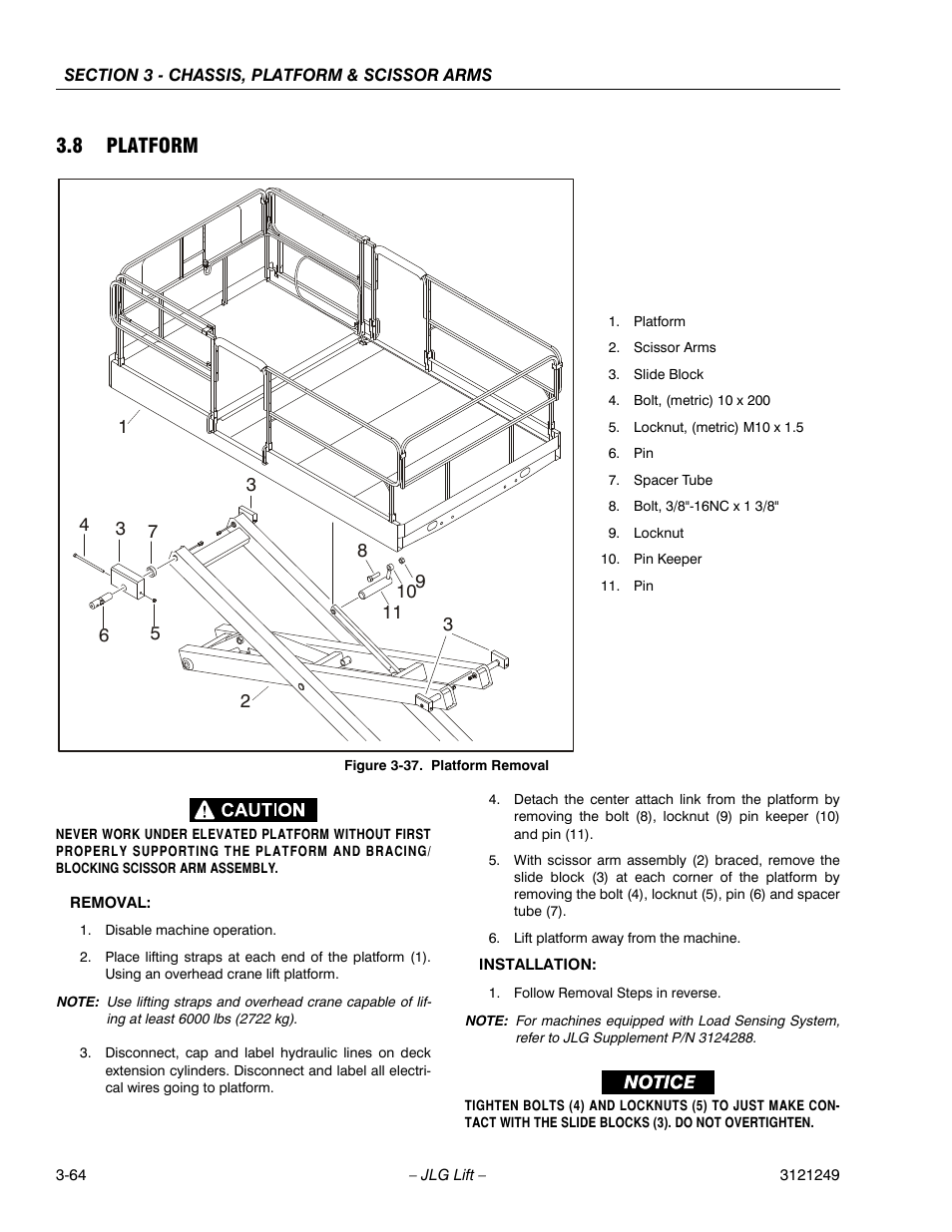 8 platform, Platform -31, Platform removal -31 | JLG 4394RT Service Manual User Manual | Page 100 / 268