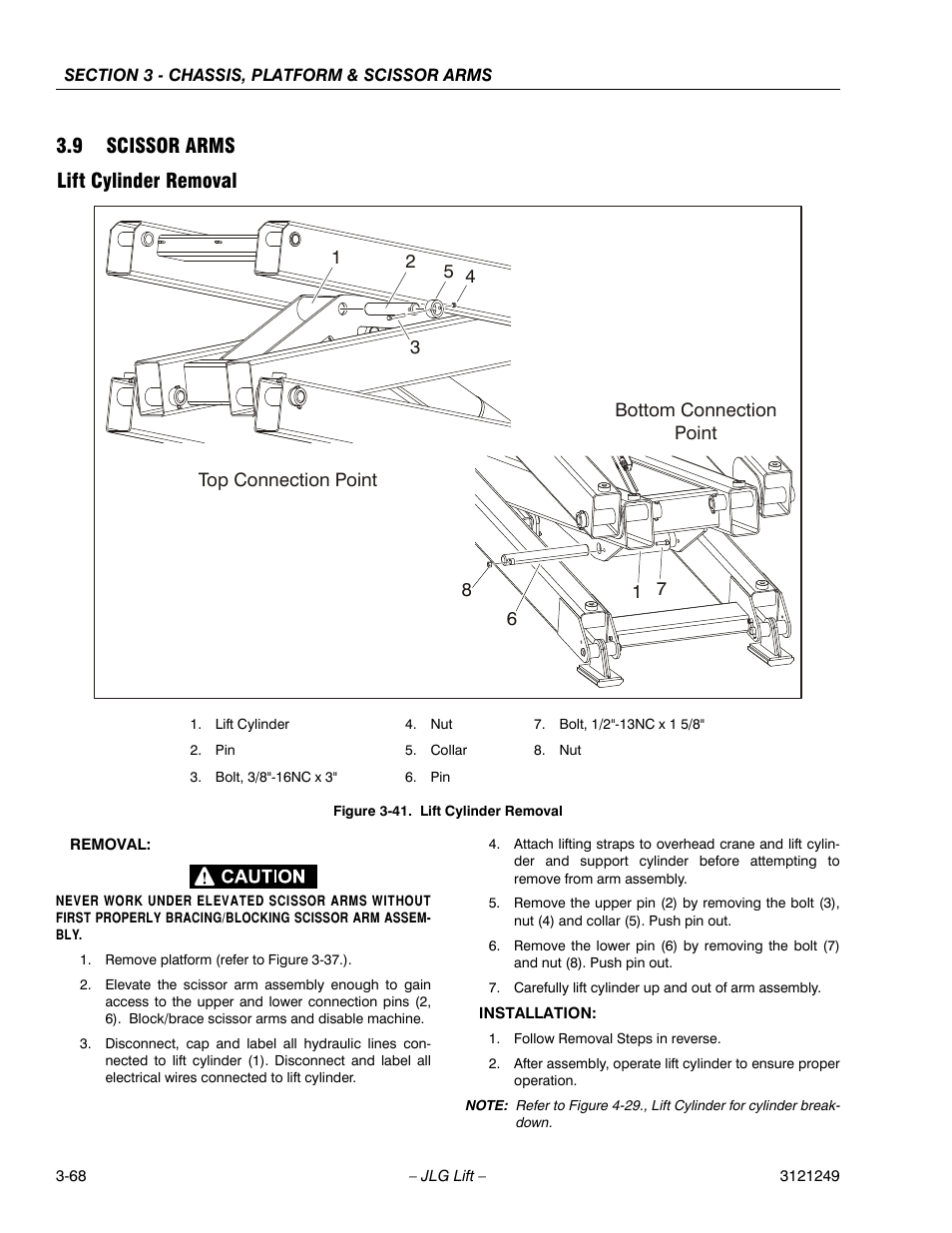9 scissor arms, Lift cylinder removal, Scissor arms -35 | Lift cylinder removal -35, 9 scissor arms lift cylinder removal | JLG 4394RT Service Manual User Manual | Page 104 / 268