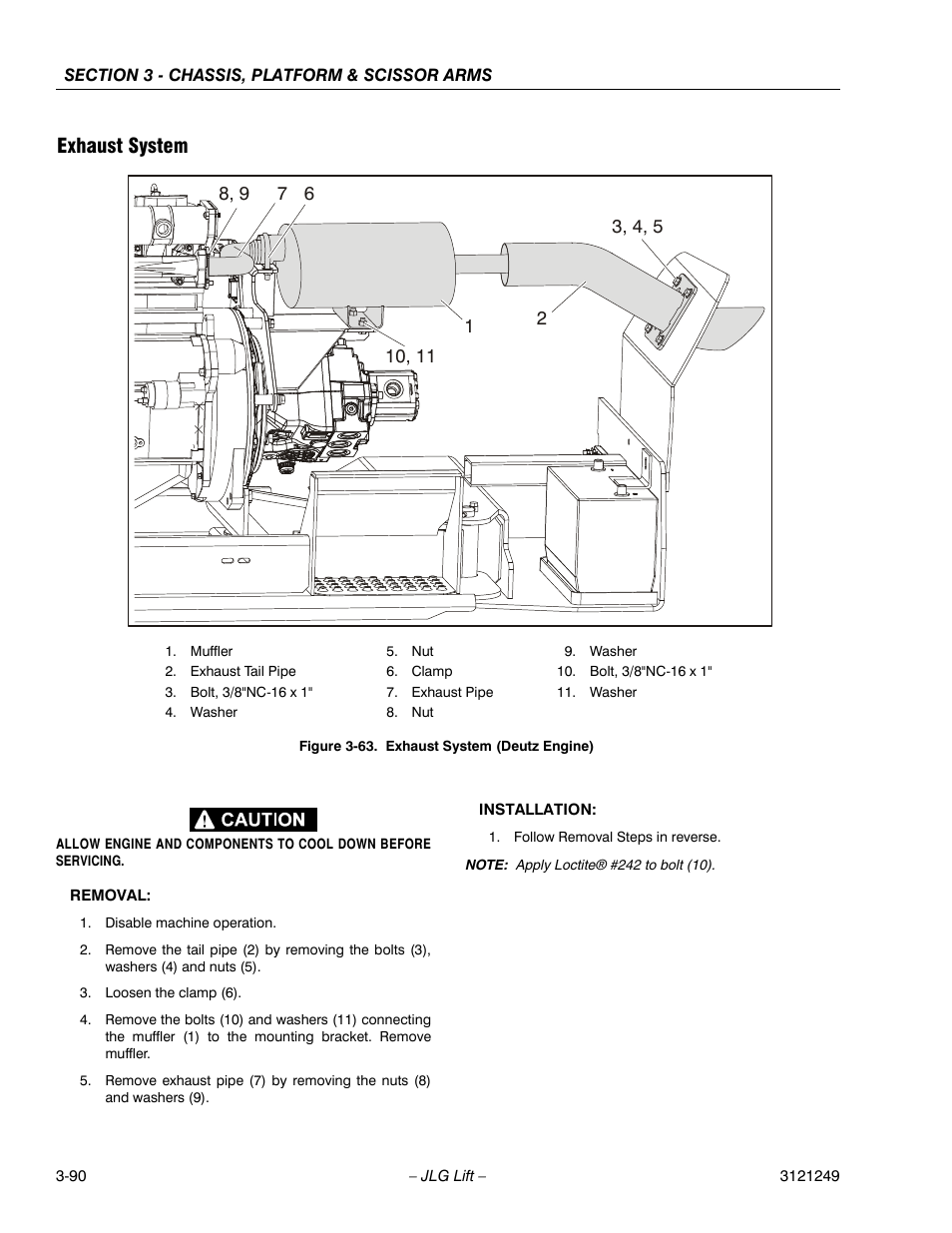 Exhaust system, Exhaust system (deutz engine) -57 | JLG 4394RT Service Manual User Manual | Page 126 / 268