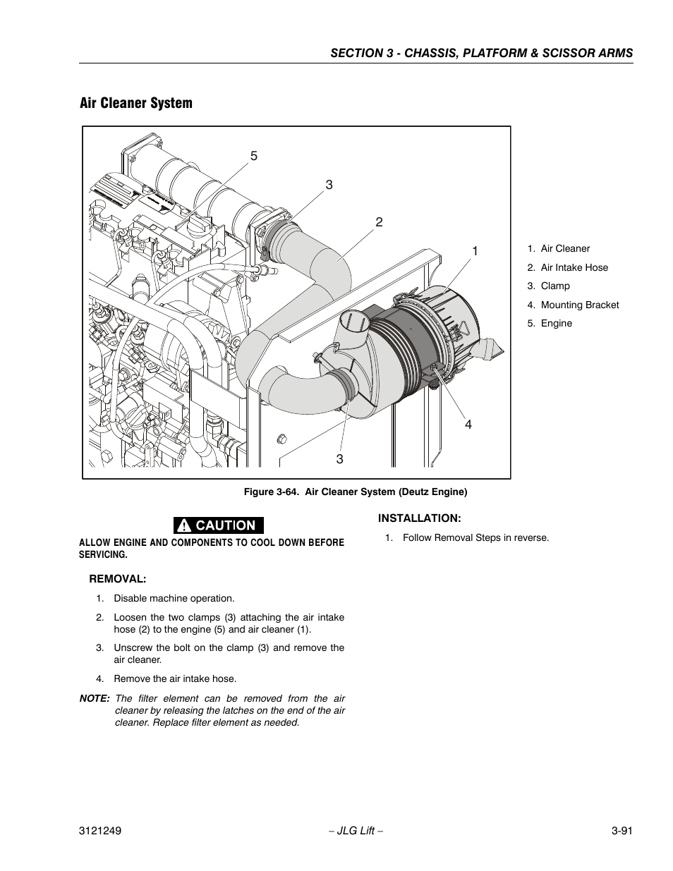 Air cleaner system, Air cleaner system (deutz engine) -58 | JLG 4394RT Service Manual User Manual | Page 127 / 268