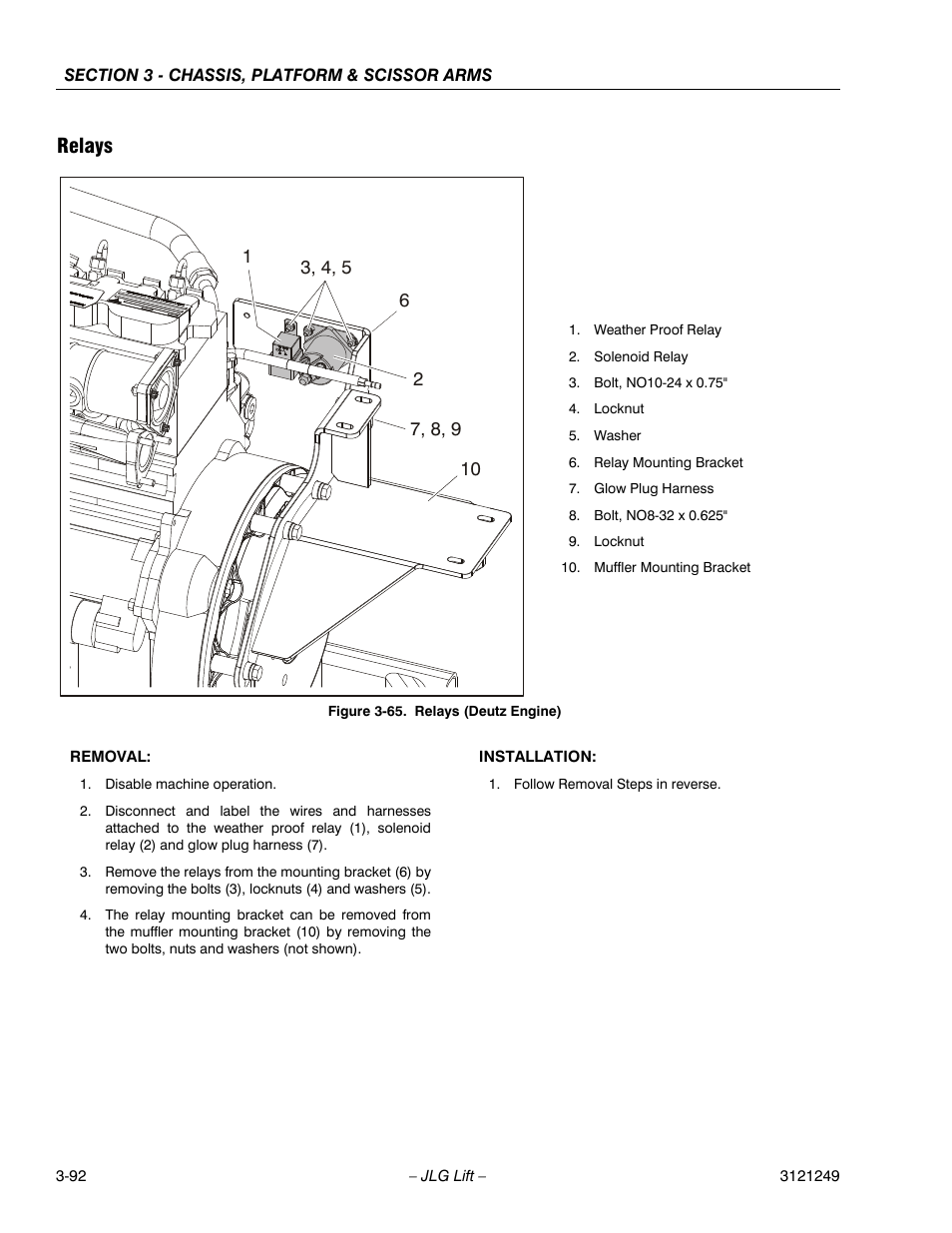Relays, Relays (deutz engine) -59 | JLG 4394RT Service Manual User Manual | Page 128 / 268