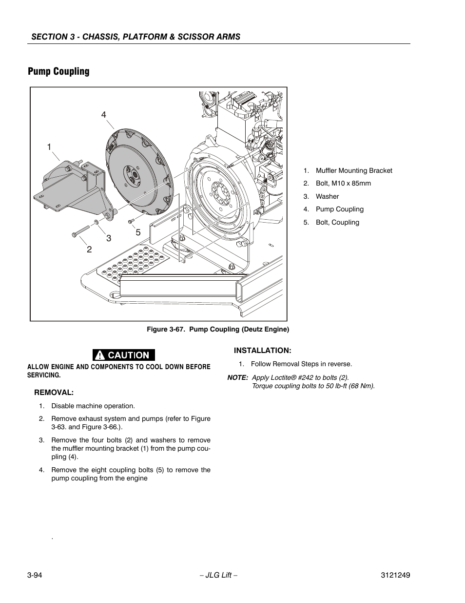 Pump coupling, Pump coupling (deutz engine) -61 | JLG 4394RT Service Manual User Manual | Page 130 / 268