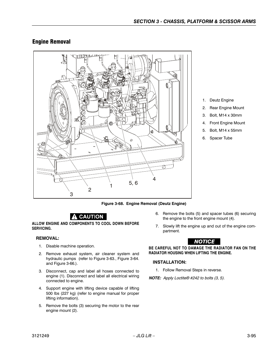 Engine removal, Engine removal (deutz engine) -62 | JLG 4394RT Service Manual User Manual | Page 131 / 268