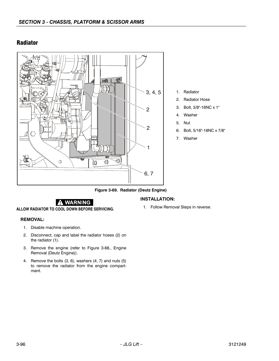 Radiator, Radiator (deutz engine) -63 | JLG 4394RT Service Manual User Manual | Page 132 / 268
