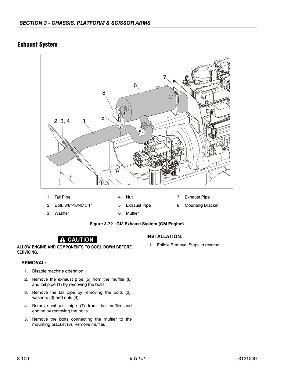 Exhaust system, Gm exhaust system (gm engine) -67 | JLG 4394RT Service Manual User Manual | Page 136 / 268