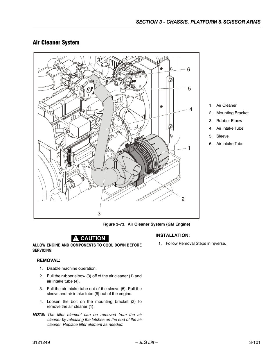 Air cleaner system, Air cleaner system (gm engine) -68 | JLG 4394RT Service Manual User Manual | Page 137 / 268