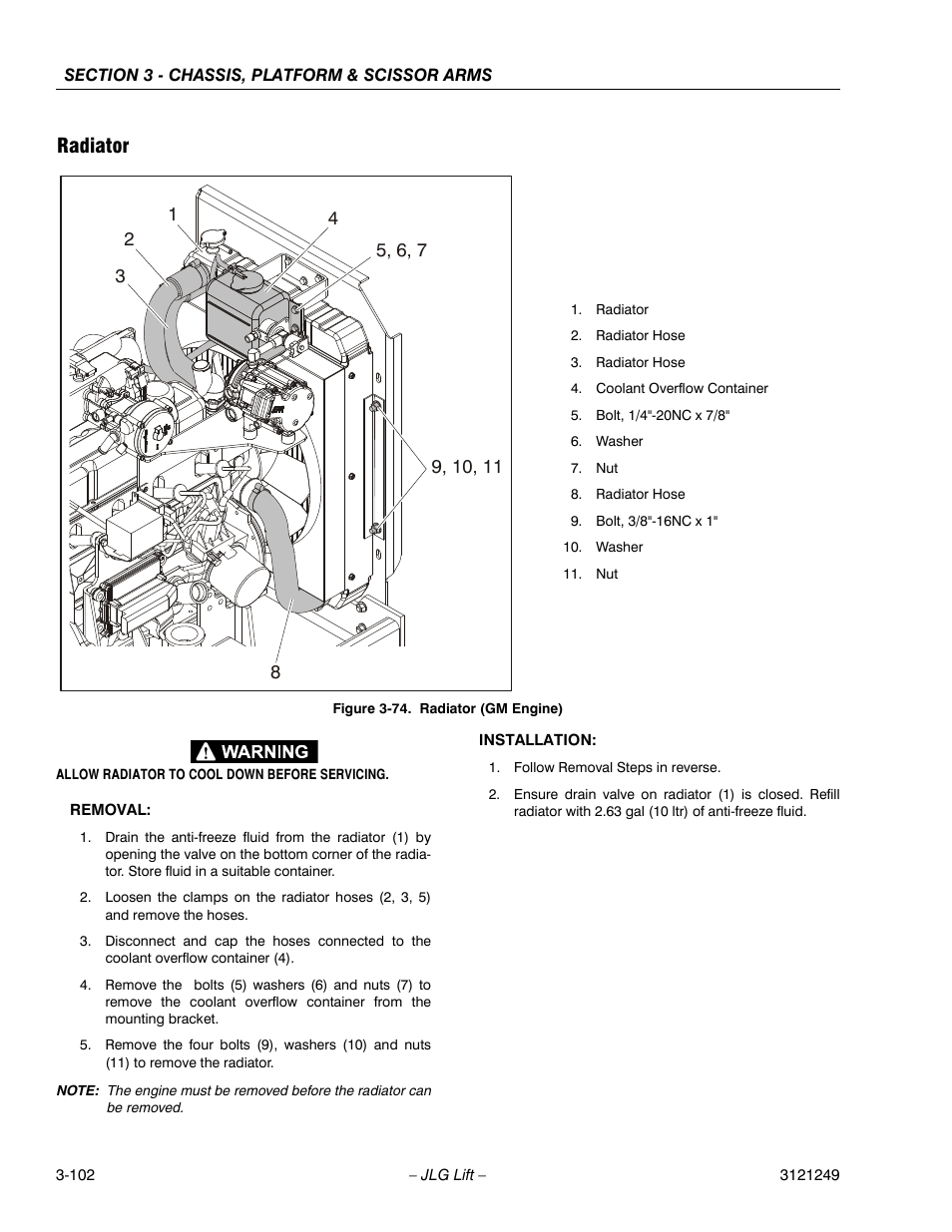 Radiator, Radiator (gm engine) -69 | JLG 4394RT Service Manual User Manual | Page 138 / 268