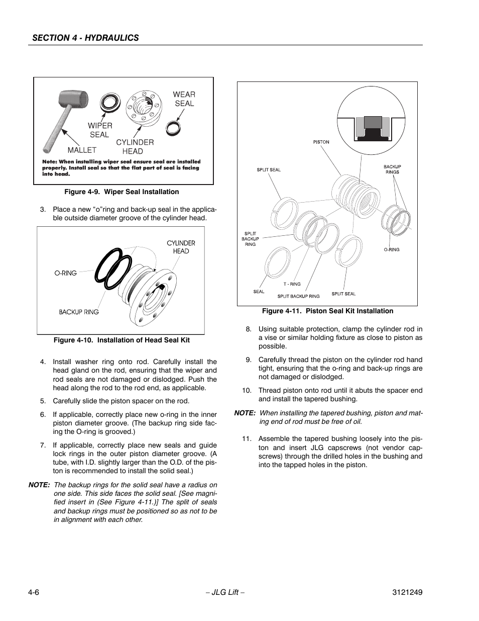 Wiper seal installation -6, Installation of head seal kit -6, Piston seal kit installation -6 | JLG 4394RT Service Manual User Manual | Page 172 / 268