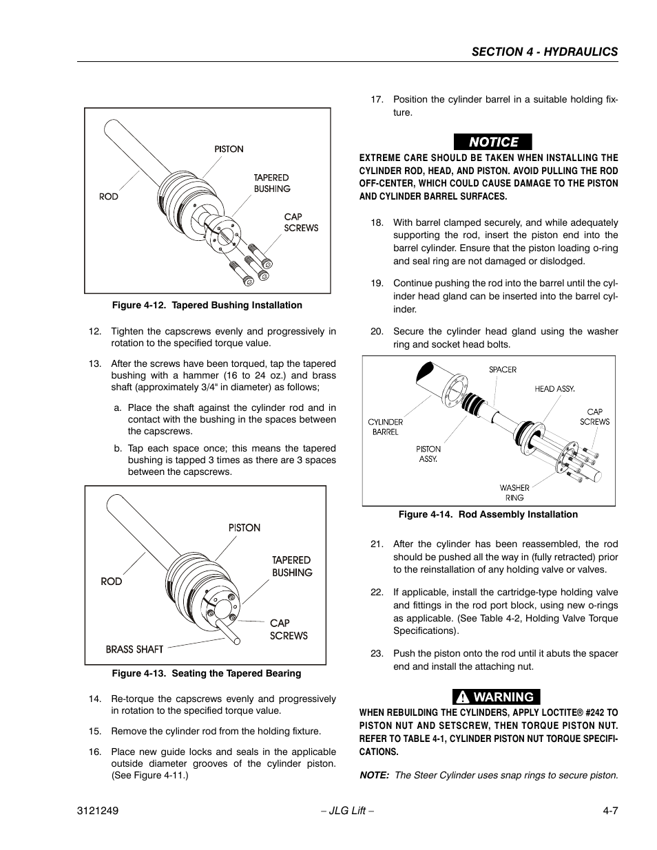 Tapered bushing installation -7, Seating the tapered bearing -7, Rod assembly installation -7 | JLG 4394RT Service Manual User Manual | Page 173 / 268
