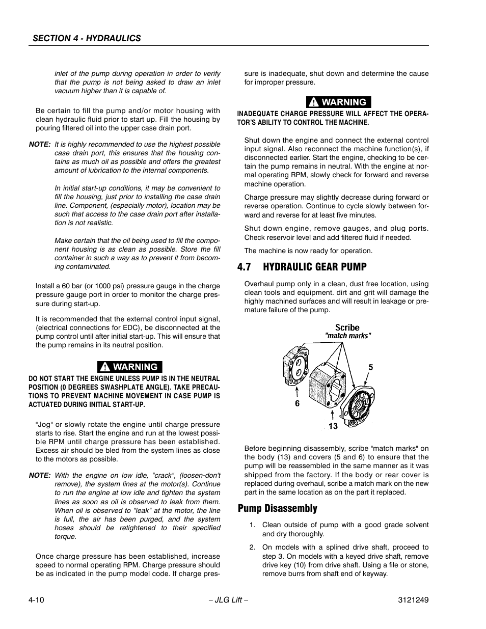 7 hydraulic gear pump, Pump disassembly, Hydraulic gear pump -10 | JLG 4394RT Service Manual User Manual | Page 176 / 268