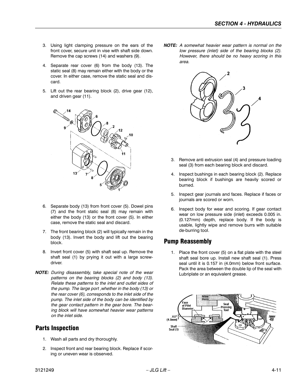 Parts inspection, Pump reassembly | JLG 4394RT Service Manual User Manual | Page 177 / 268