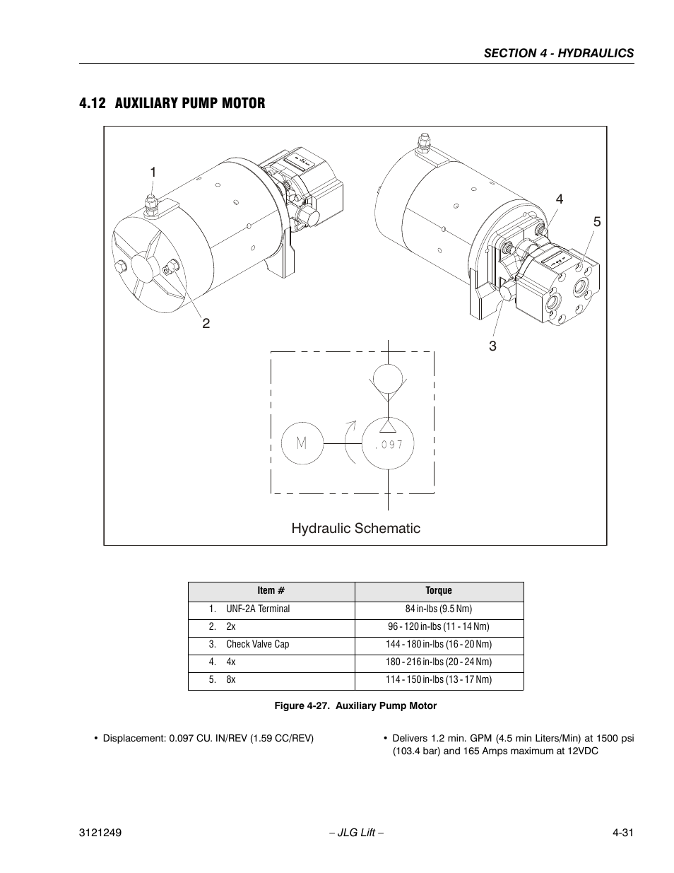 12 auxiliary pump motor, Auxiliary pump motor -32 | JLG 4394RT Service Manual User Manual | Page 197 / 268
