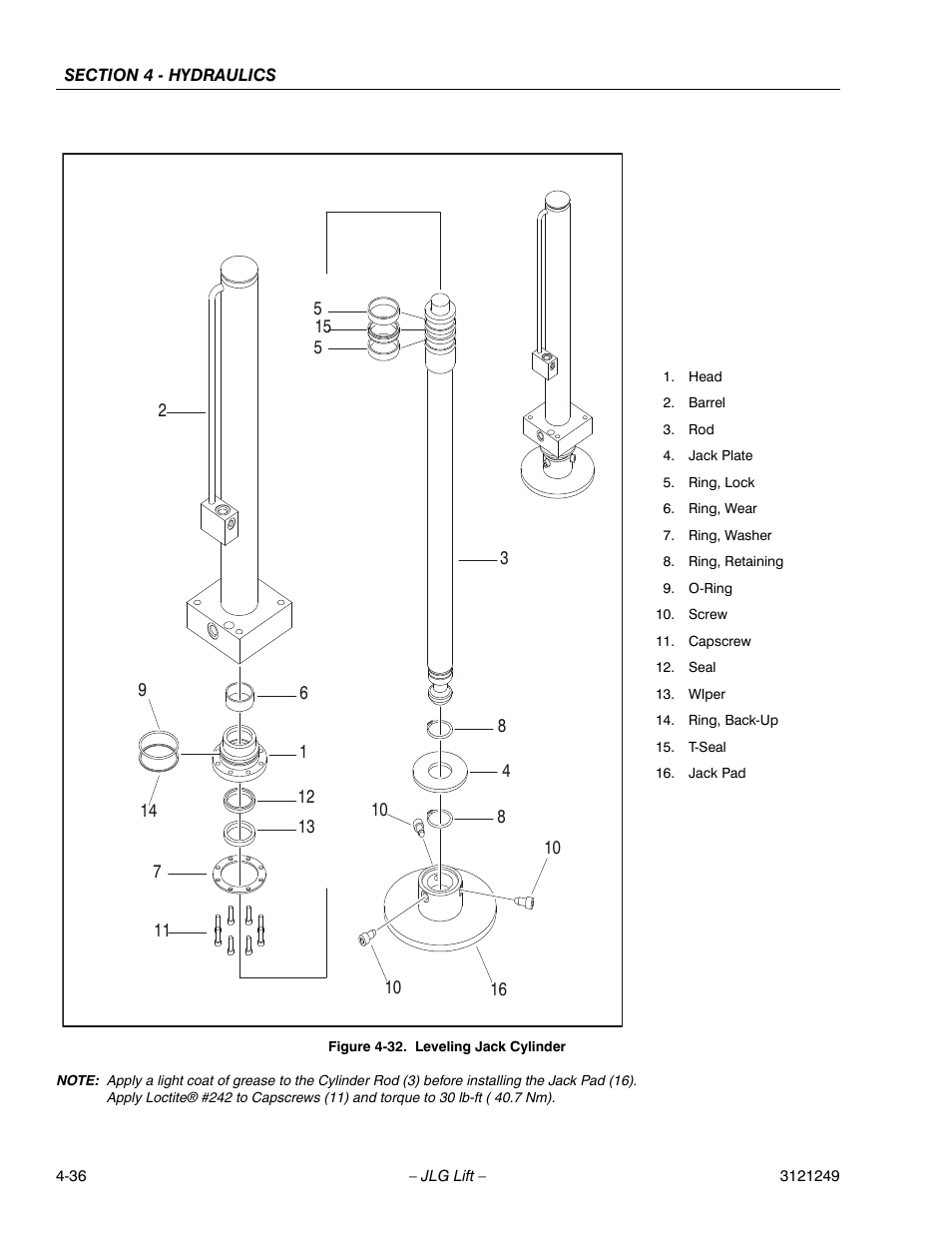 Leveling jack cylinder -37 | JLG 4394RT Service Manual User Manual | Page 202 / 268
