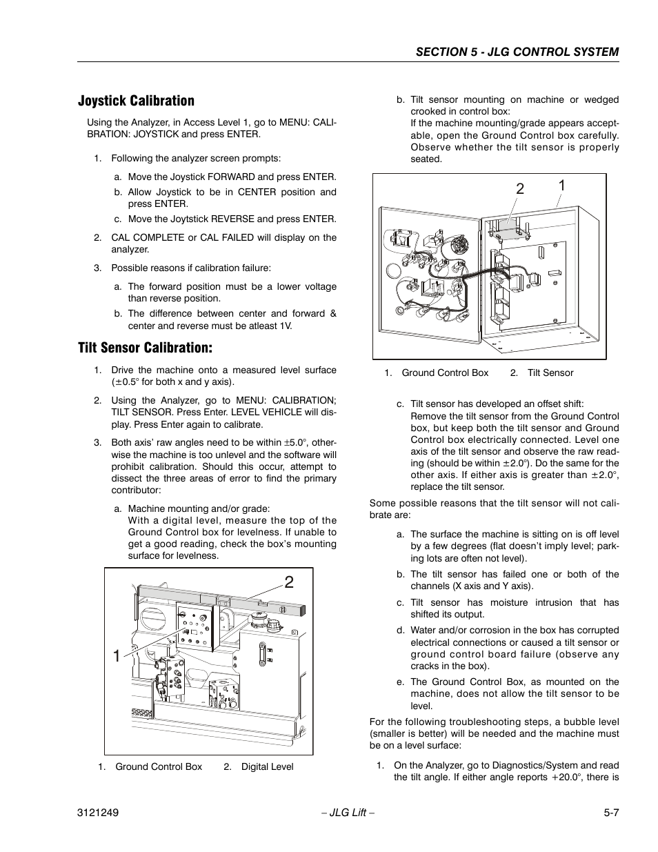 Joystick calibration, Tilt sensor calibration | JLG 4394RT Service Manual User Manual | Page 213 / 268