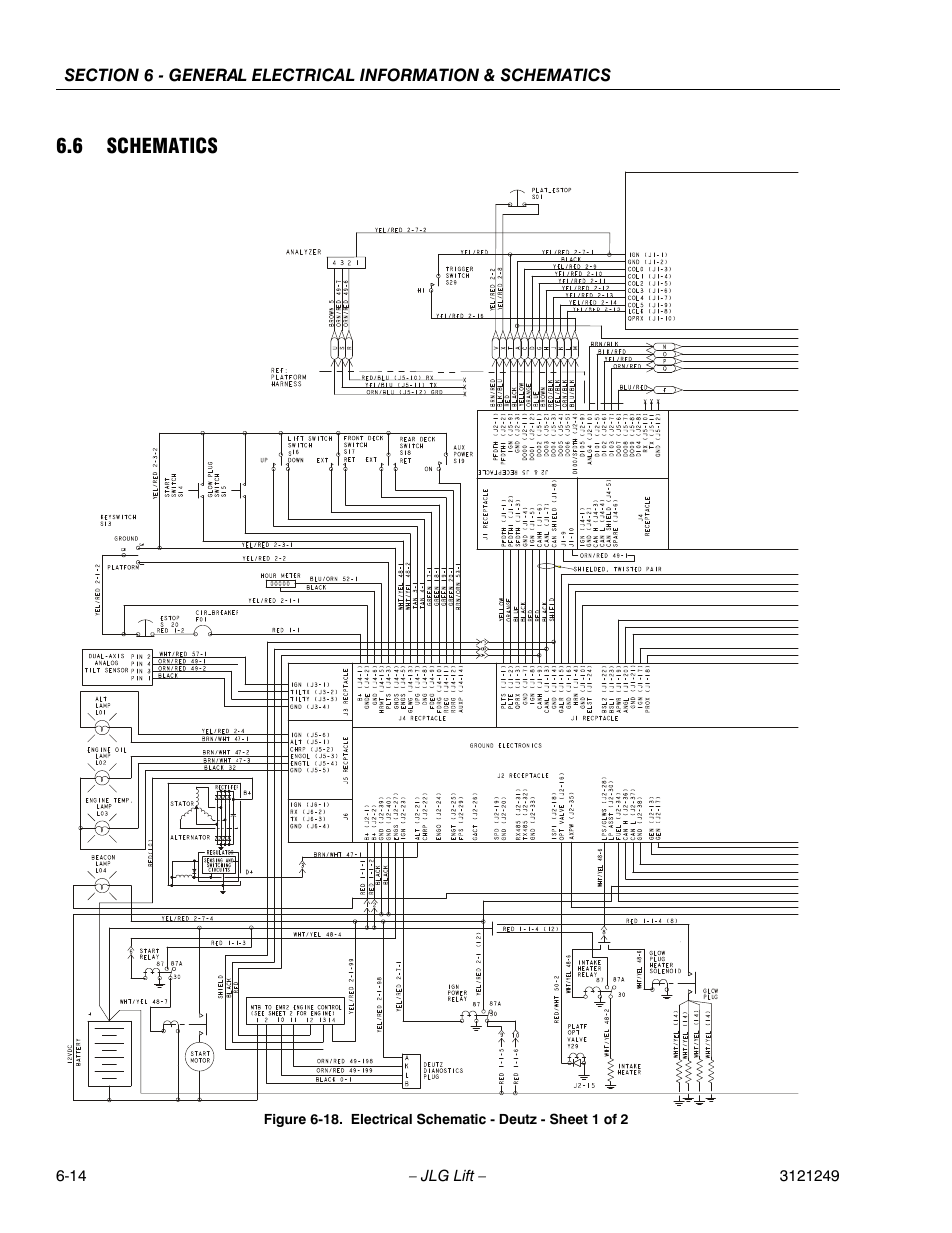 6 schematics, Schematics -14, Electrical schematic - deutz - sheet 1 of 3 -14 | JLG 4394RT Service Manual User Manual | Page 246 / 268