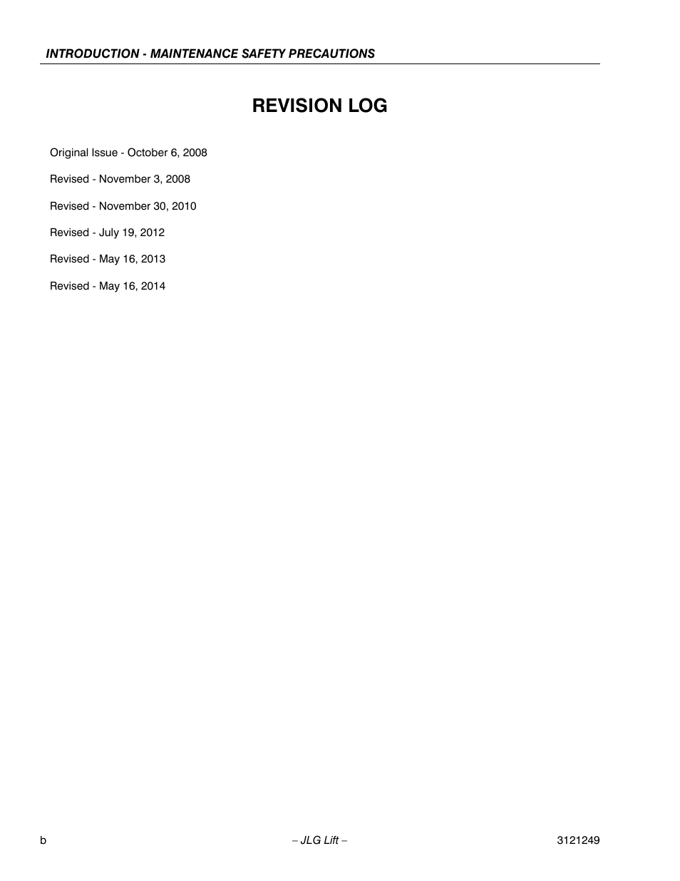 Revision log | JLG 4394RT Service Manual User Manual | Page 4 / 268