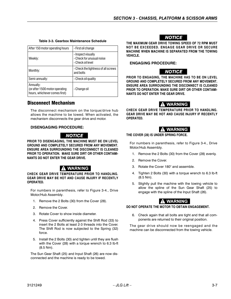 Disconnect mechanism, Gearbox maintenance schedule -6 | JLG 4394RT Service Manual User Manual | Page 43 / 268