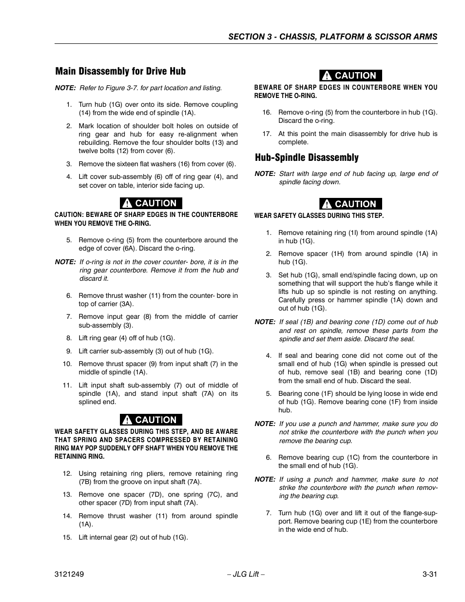 Main disassembly for drive hub, Hub-spindle disassembly | JLG 4394RT Service Manual User Manual | Page 67 / 268