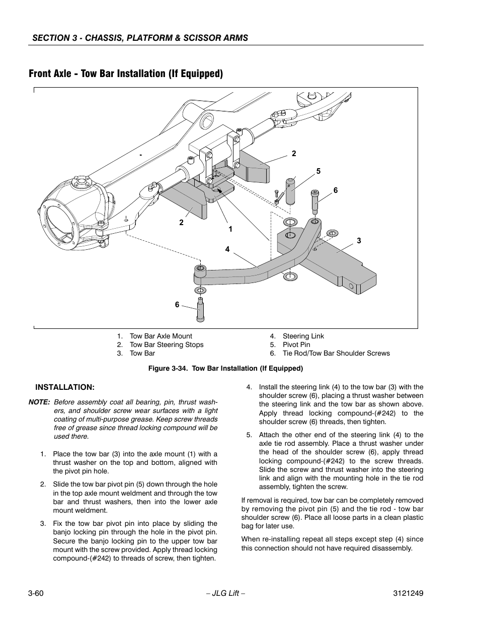 Front axle - tow bar installation (if equipped) | JLG 4394RT Service Manual User Manual | Page 96 / 268