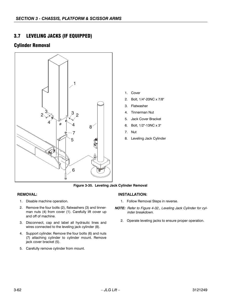 7 leveling jacks (if equipped), Cylinder removal, Leveling jacks (if equipped) -29 | Leveling jack cylinder removal -29, 7 leveling jacks (if equipped) cylinder removal | JLG 4394RT Service Manual User Manual | Page 98 / 268