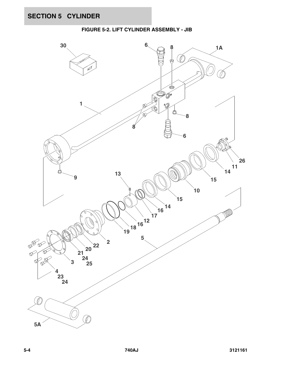 Figure 5-2. lift cylinder assembly - jib | JLG 740AJ Parts Manual User Manual | Page 222 / 326