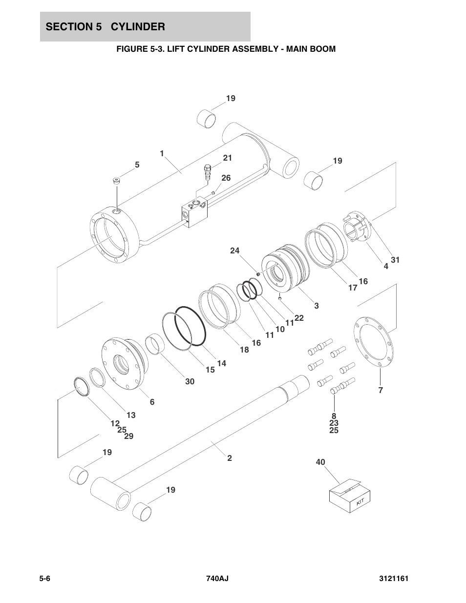 Figure 5-3. lift cylinder assembly - main boom | JLG 740AJ Parts Manual User Manual | Page 224 / 326