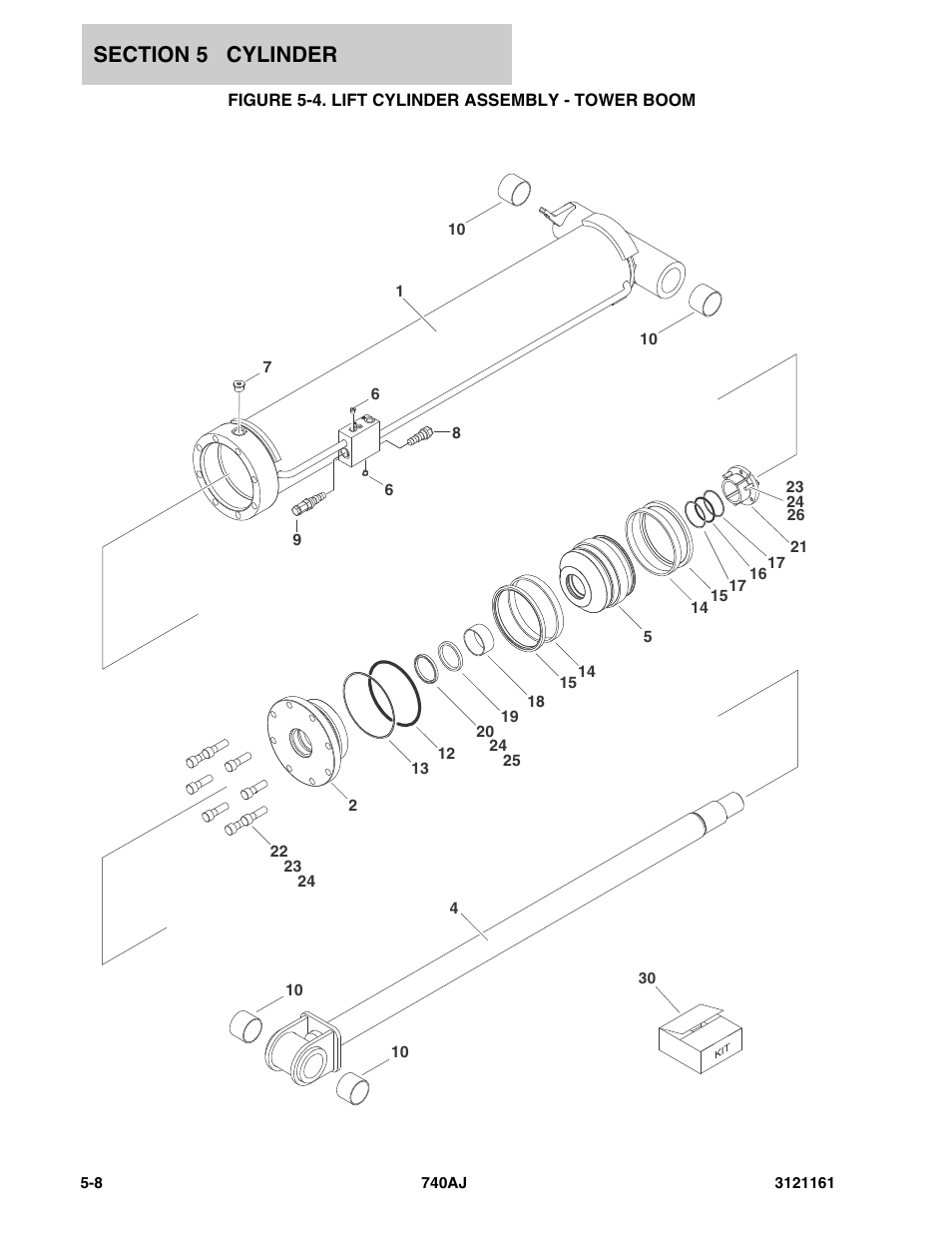 Figure 5-4. lift cylinder assembly - tower boom | JLG 740AJ Parts Manual User Manual | Page 226 / 326