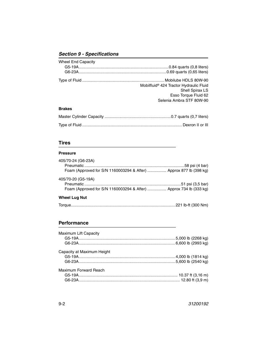 Tires, Performance, Tires -2 performance -2 | JLG G6-23A Operator Manual User Manual | Page 116 / 126