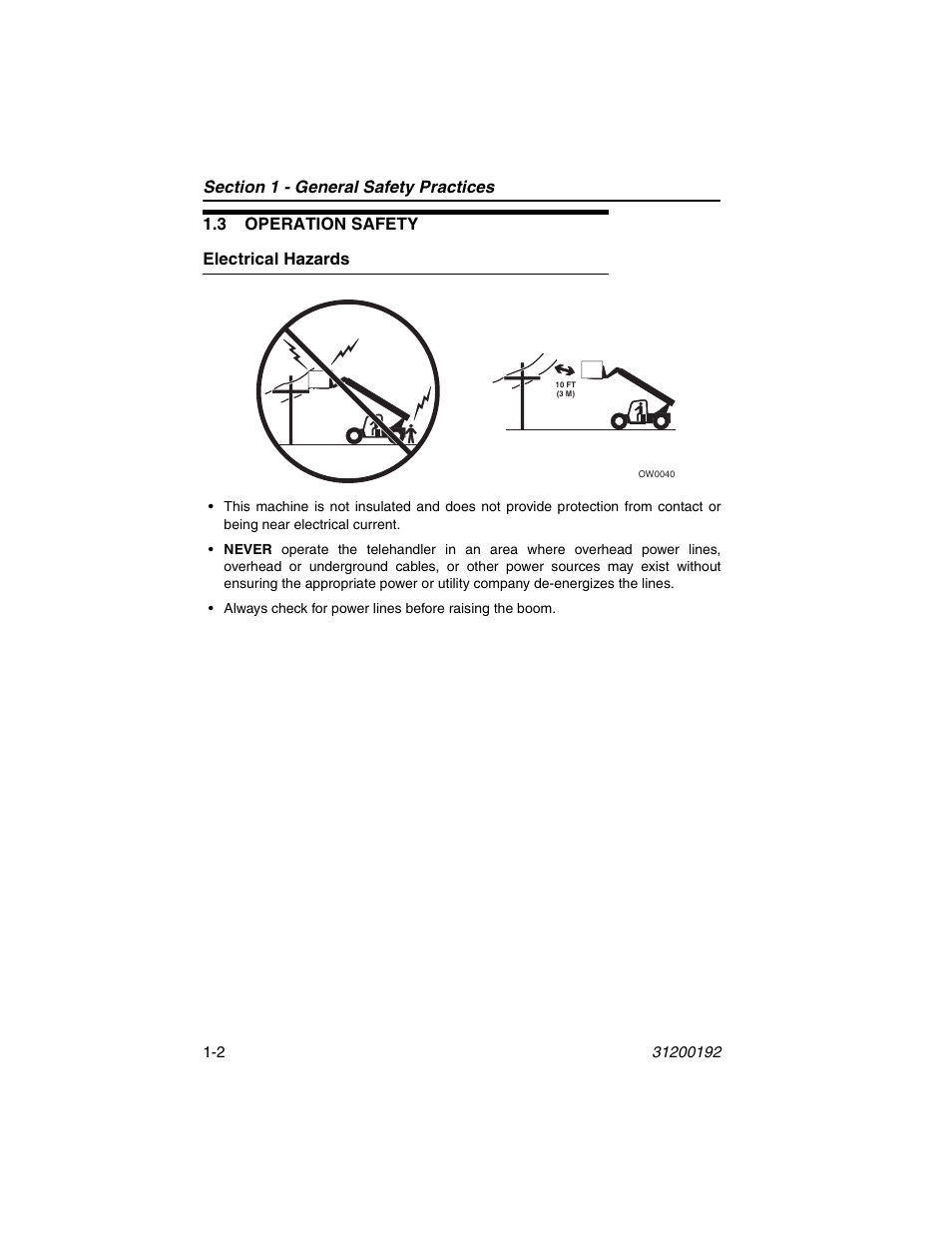 3 operation safety, Electrical hazards, 3 operation safety -2 | Electrical hazards -2 | JLG G6-23A Operator Manual User Manual | Page 12 / 126