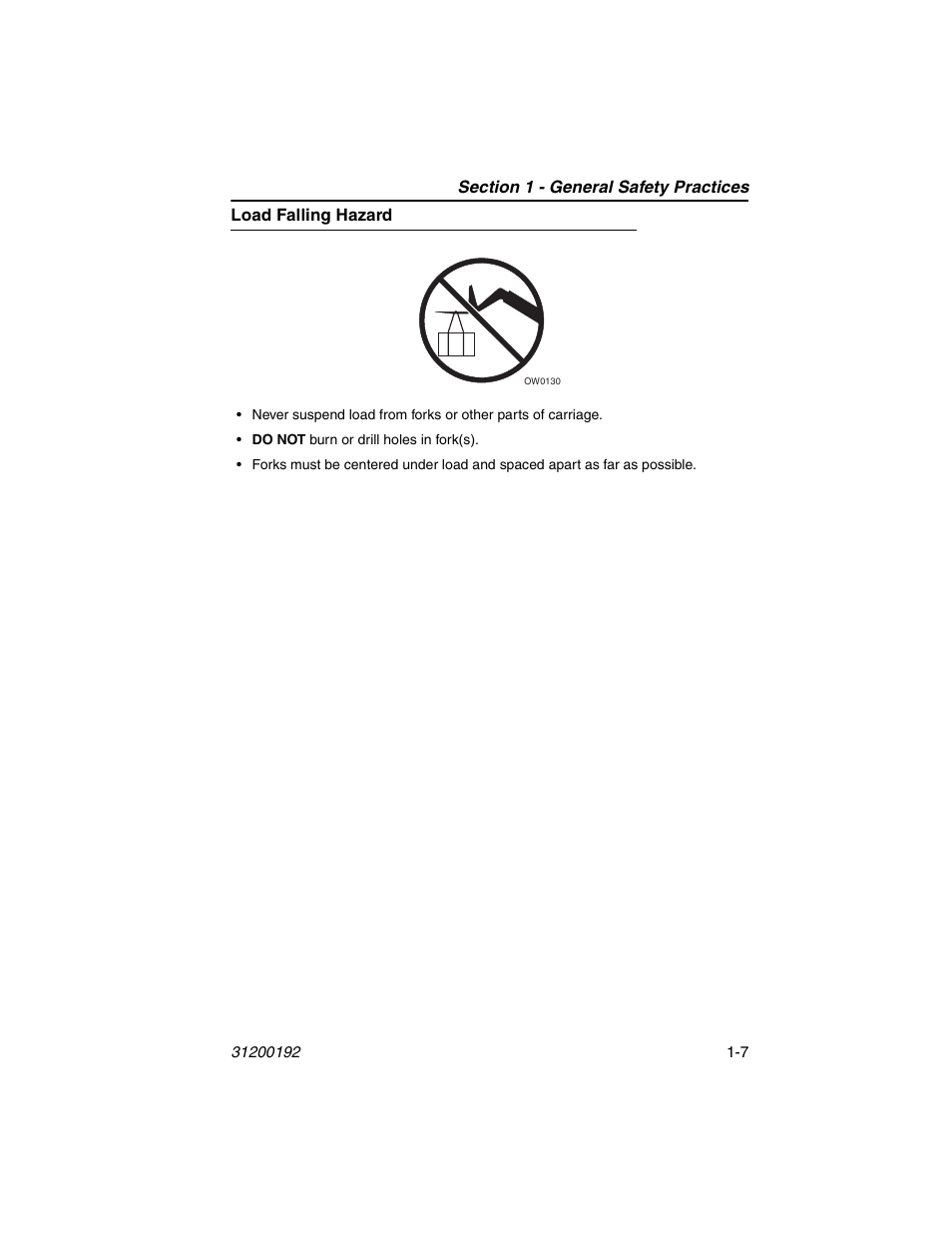 Load falling hazard, Load falling hazard -7 | JLG G6-23A Operator Manual User Manual | Page 17 / 126
