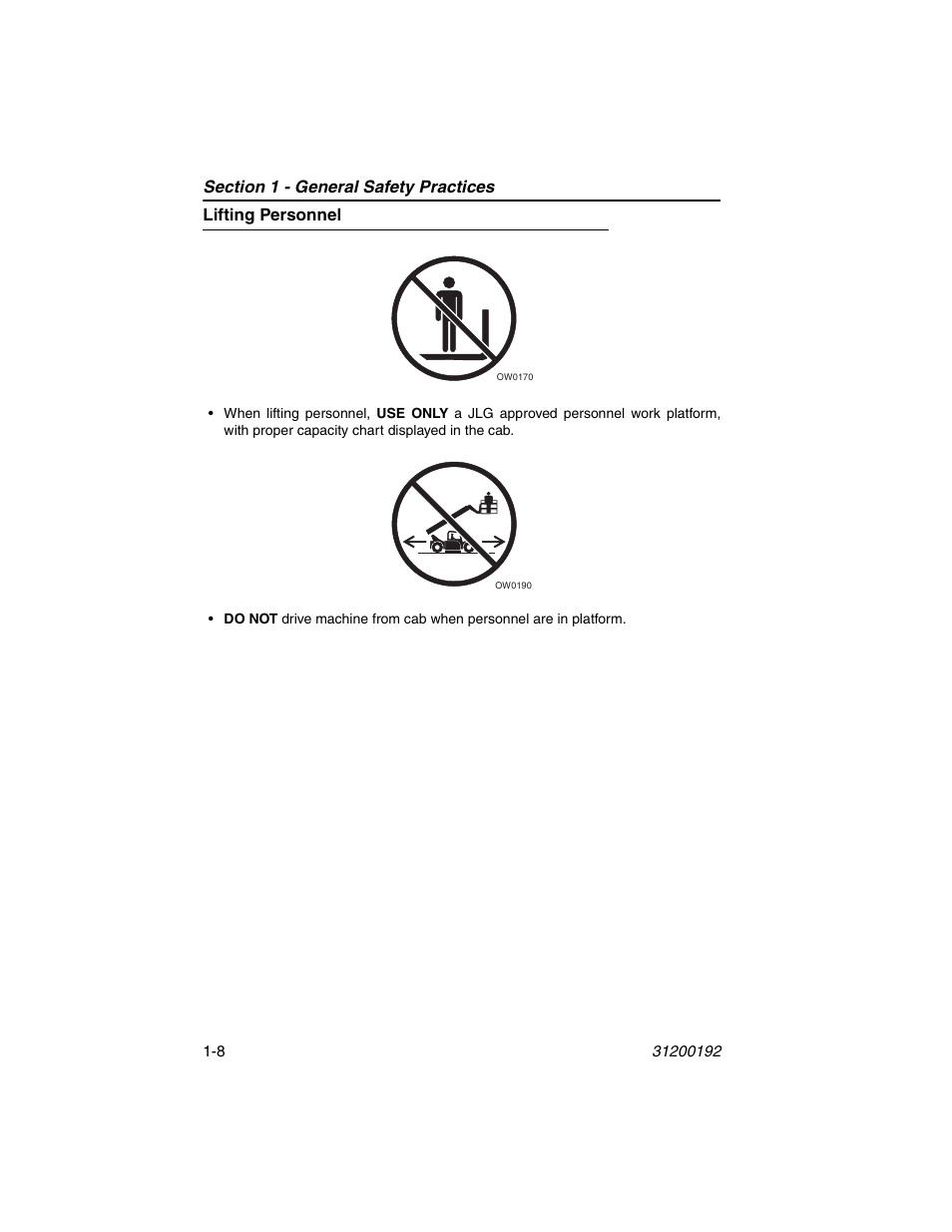 Lifting personnel, Lifting personnel -8 | JLG G6-23A Operator Manual User Manual | Page 18 / 126