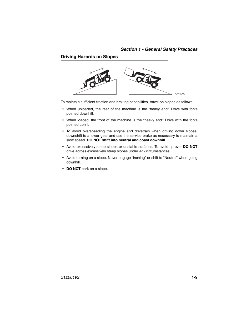 Driving hazards on slopes, Driving hazards on slopes -9 | JLG G6-23A Operator Manual User Manual | Page 19 / 126