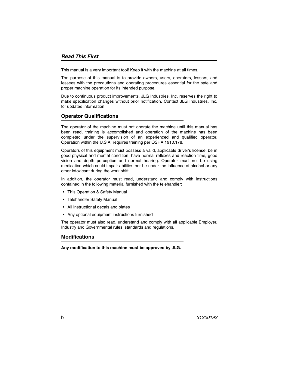 Read this first | JLG G6-23A Operator Manual User Manual | Page 4 / 126
