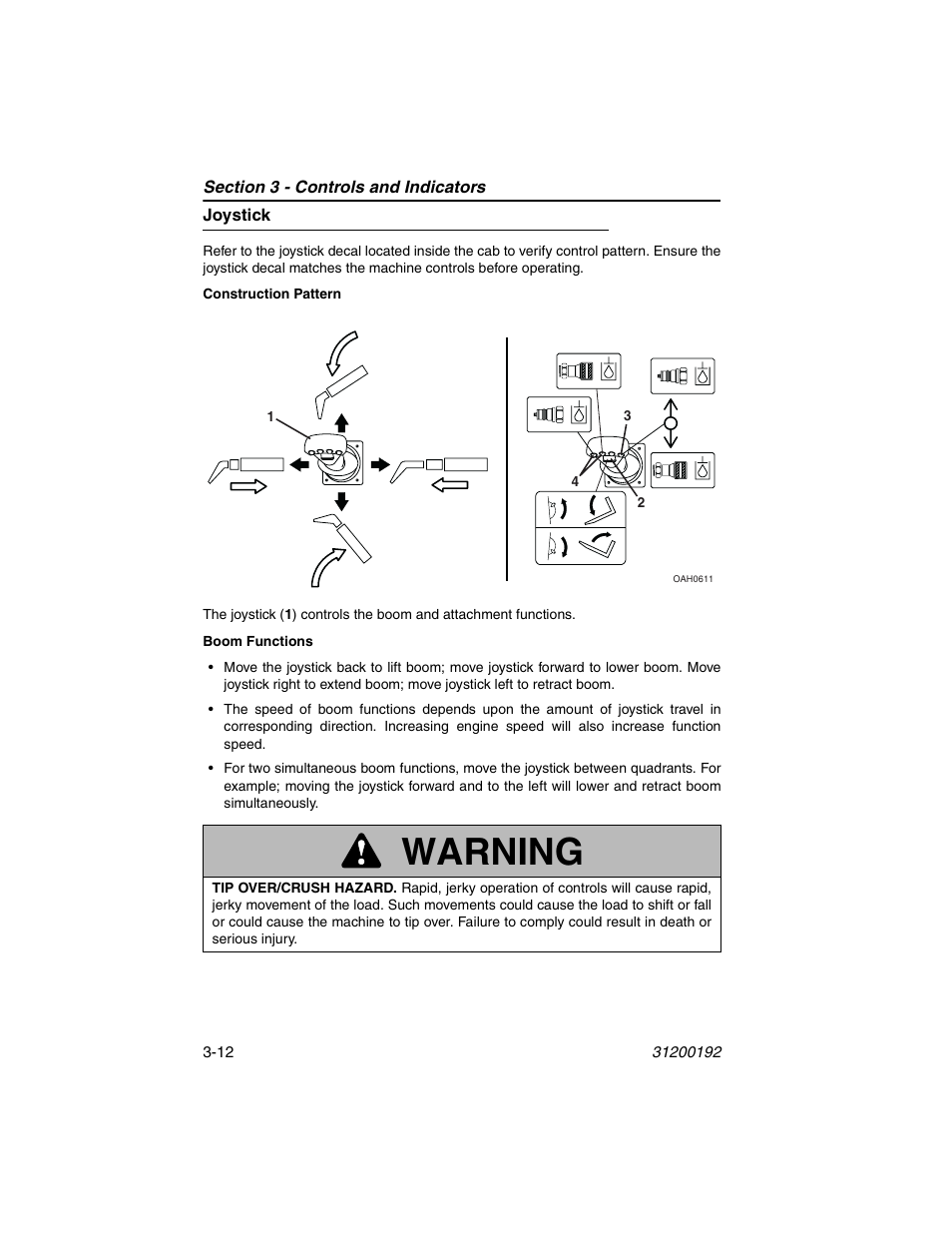 Joystick, Joystick -12, Warning | JLG G6-23A Operator Manual User Manual | Page 46 / 126
