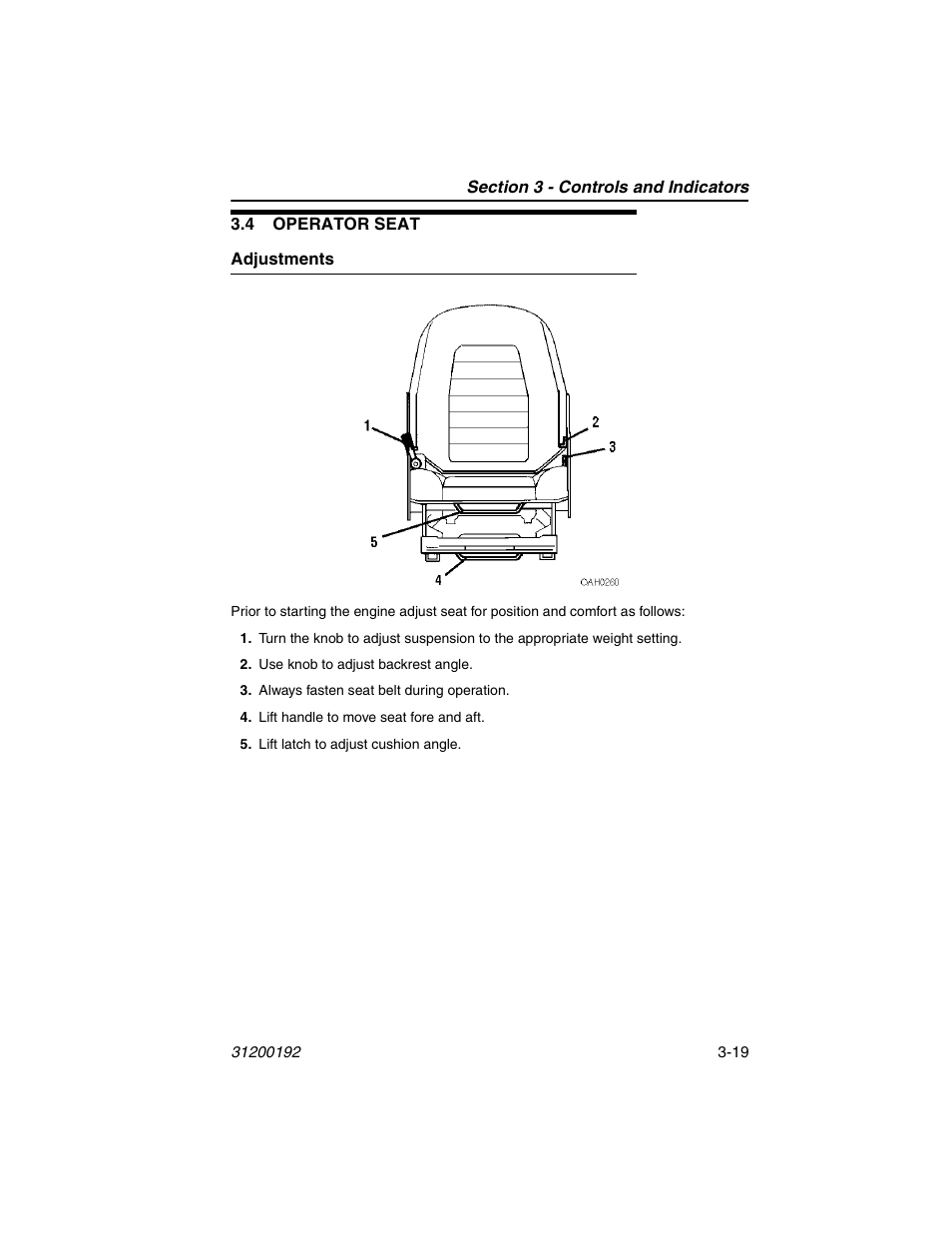 4 operator seat, Adjustments, 4 operator seat -19 | Adjustments -19 | JLG G6-23A Operator Manual User Manual | Page 53 / 126