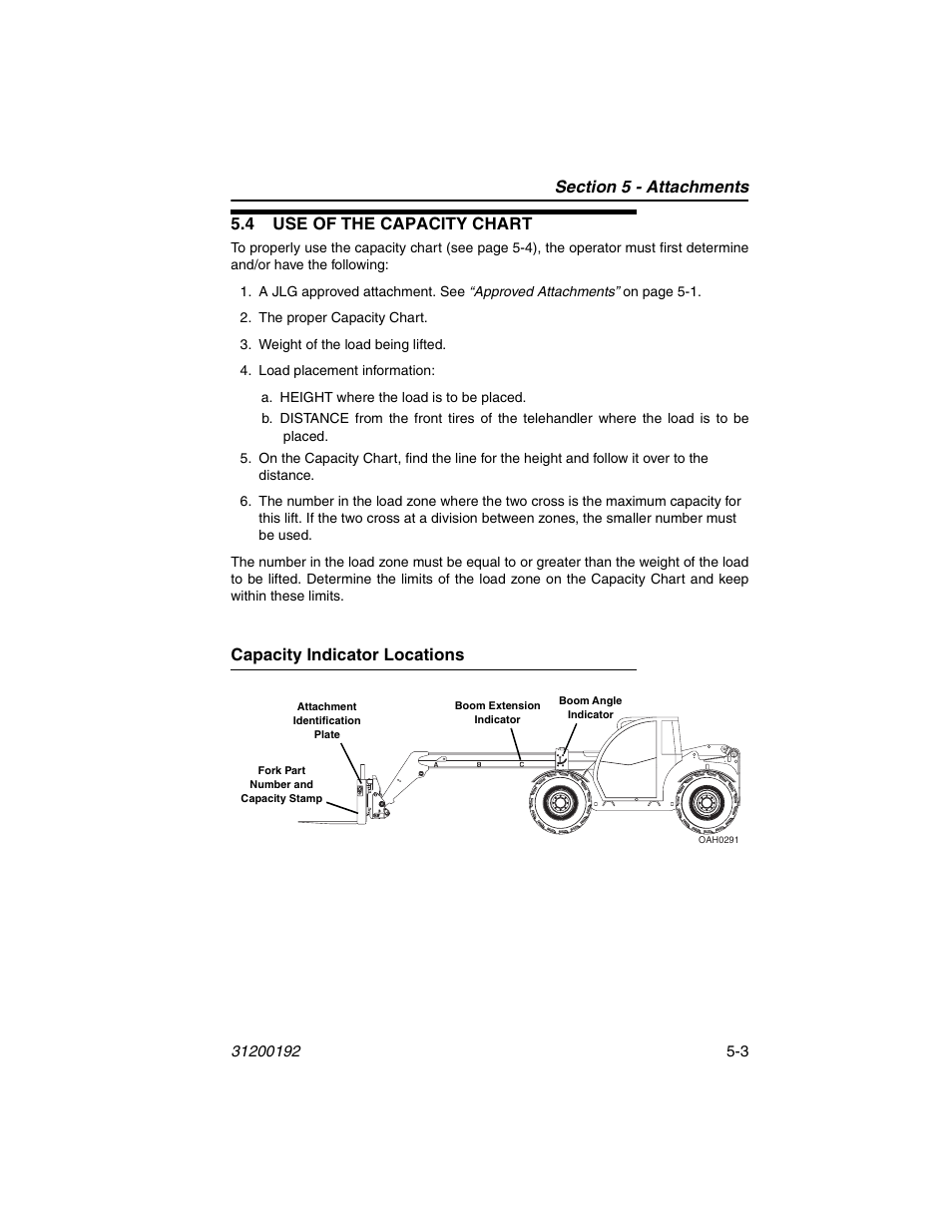 4 use of the capacity chart, Capacity indicator locations, 4 use of the capacity chart -3 | Capacity indicator locations -3 | JLG G6-23A Operator Manual User Manual | Page 67 / 126