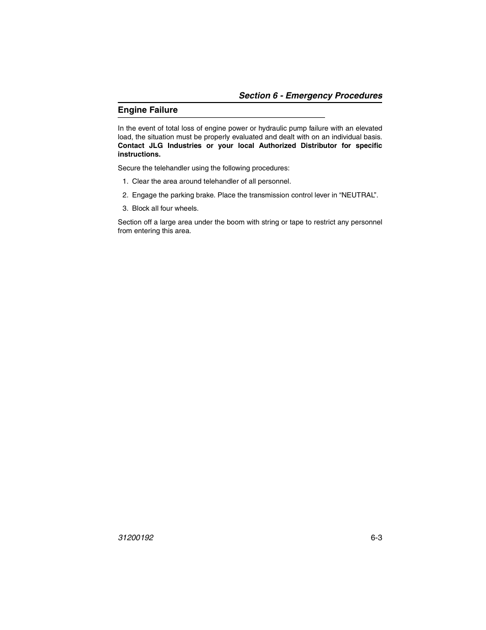 Engine failure, Engine failure -3 | JLG G6-23A Operator Manual User Manual | Page 91 / 126