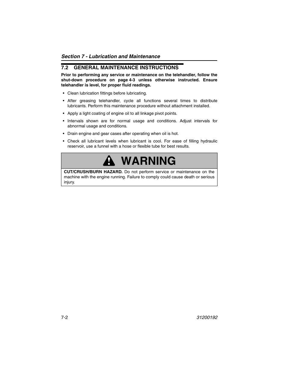 2 general maintenance instructions, 2 general maintenance instructions -2, Warning | JLG G6-23A Operator Manual User Manual | Page 94 / 126