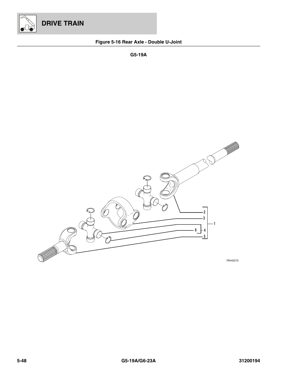 Figure 5-16 rear axle - double u-joint, Rear axle - double u-joint -48, Drive train | JLG G6-23A Parts Manual User Manual | Page 122 / 318