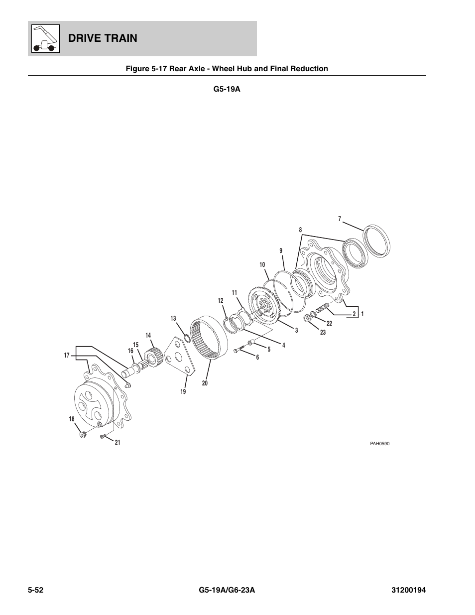 Rear axle - wheel hub and final reduction -52, Drive train | JLG G6-23A Parts Manual User Manual | Page 126 / 318
