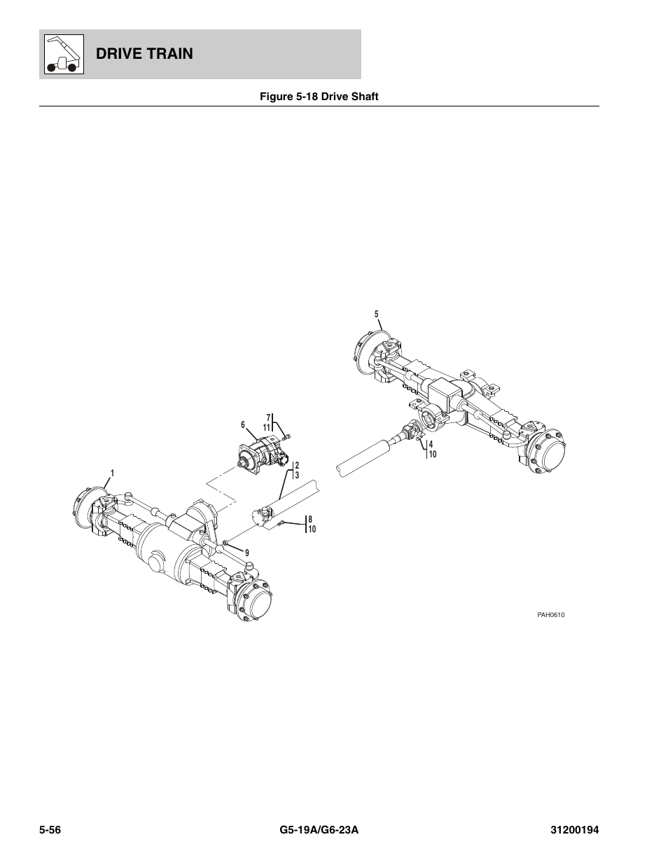 Figure 5-18 drive shaft, Drive shaft -56, Drive train | JLG G6-23A Parts Manual User Manual | Page 130 / 318