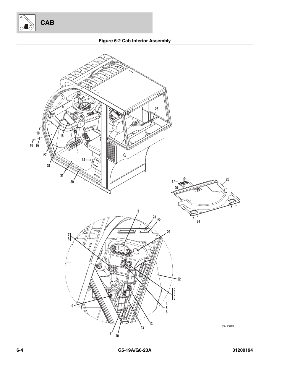 Figure 6-2 cab interior assembly, Cab interior assembly -4, Y, (see figure 6-2 for details) | JLG G6-23A Parts Manual User Manual | Page 140 / 318