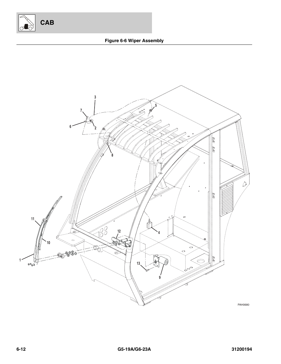 Figure 6-6 wiper assembly, Wiper assembly -12, Ystem, (see figure 6-6 for details) | JLG G6-23A Parts Manual User Manual | Page 148 / 318
