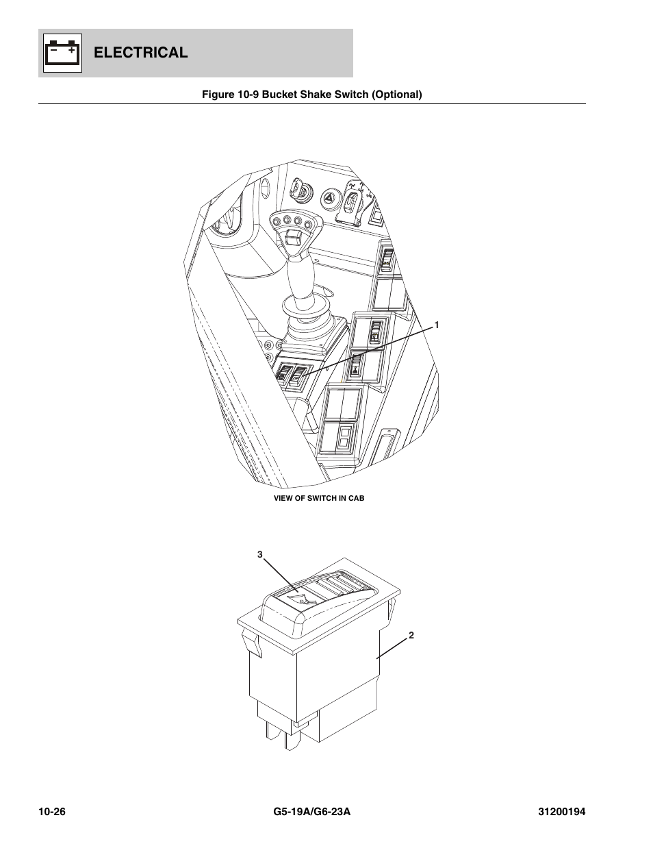 Figure 10-9 bucket shake switch (optional), Bucket shake switch (optional) -26, Electrical | JLG G6-23A Parts Manual User Manual | Page 260 / 318