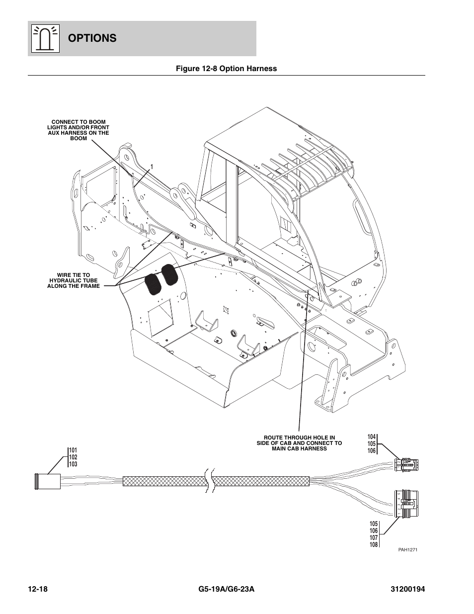 Figure 12-8 option harness, Option harness -18, Harness | See figure 12-8 for details), Options | JLG G6-23A Parts Manual User Manual | Page 294 / 318