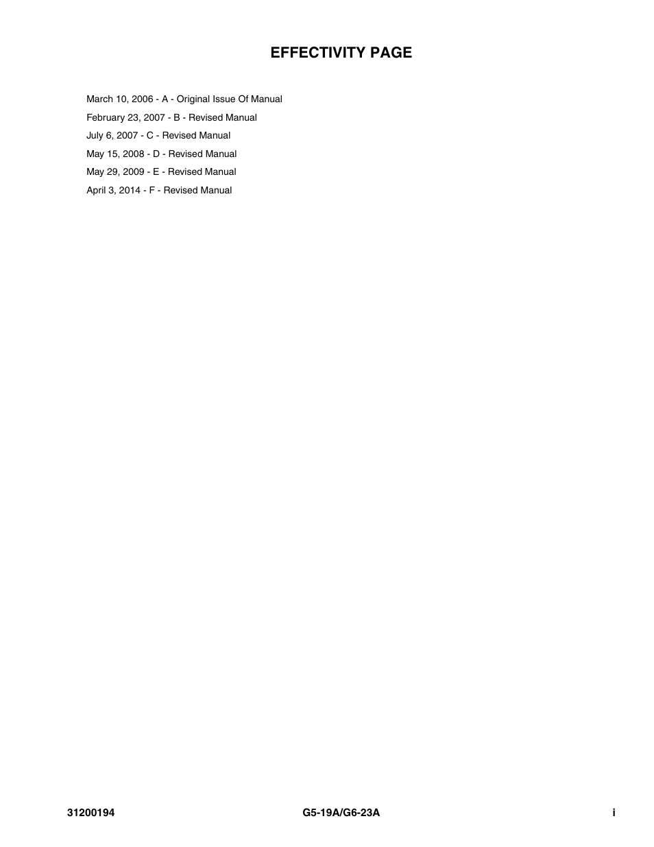 Effectivity page | JLG G6-23A Parts Manual User Manual | Page 3 / 318
