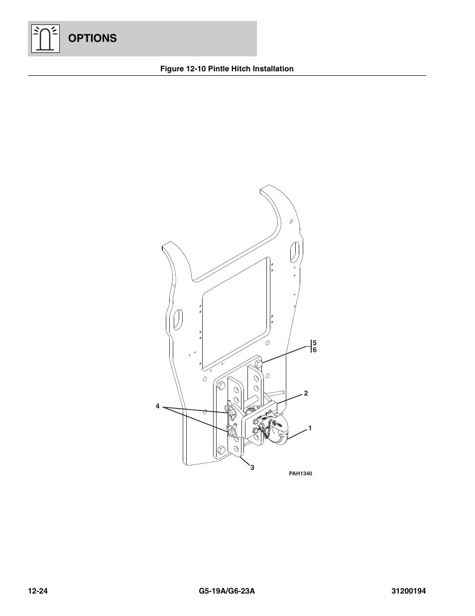 Figure 12-10 pintle hitch installation, Pintle hitch installation -24, Options | JLG G6-23A Parts Manual User Manual | Page 300 / 318