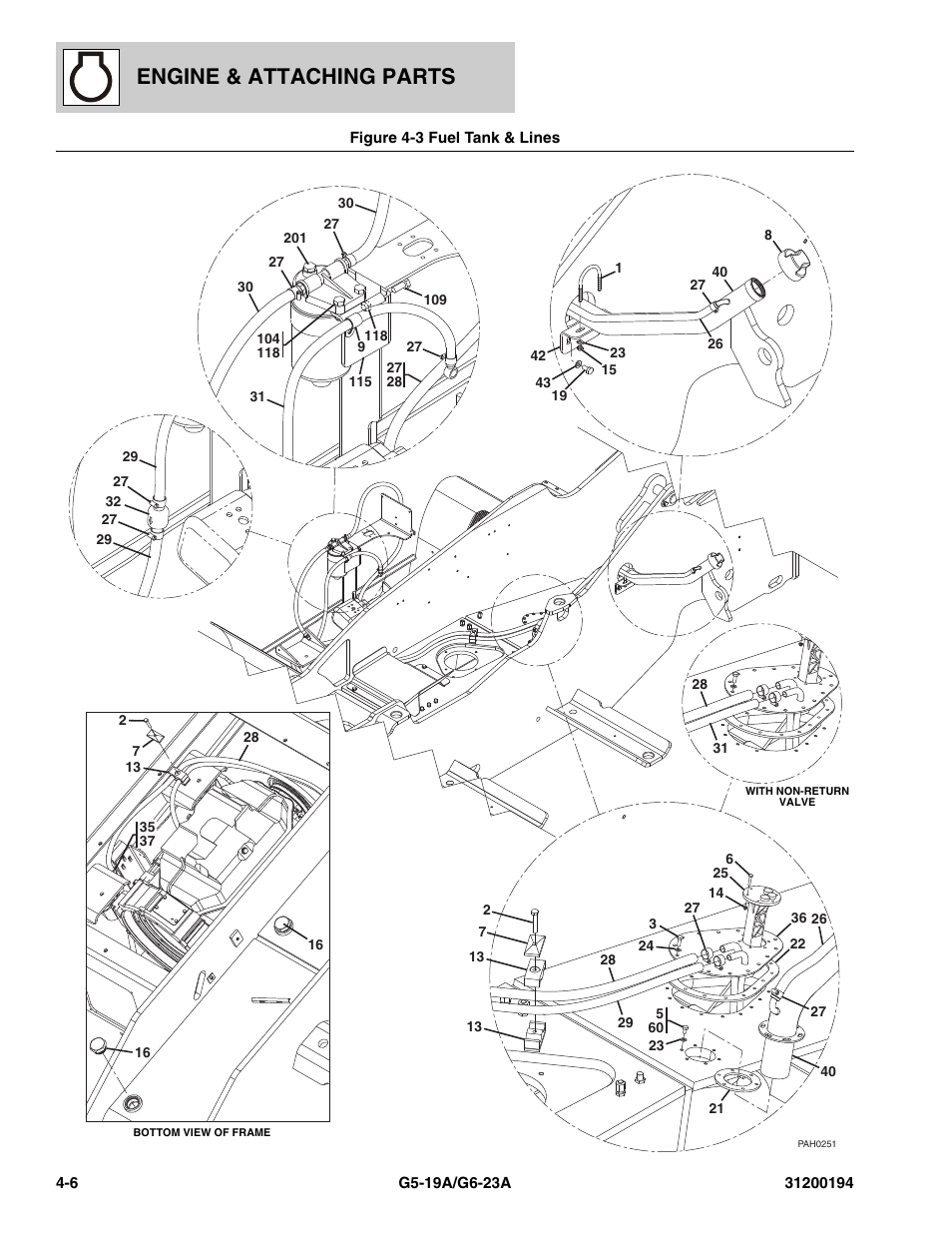 Figure 4-3 fuel tank & lines, Fuel tank & lines -6, 50, (see figure 4-3 for details) | Er mount, (see figure 4-3 for details), Er, (see figure 4-3 for details), See figure 4-3 for details), Engine & attaching parts | JLG G6-23A Parts Manual User Manual | Page 66 / 318